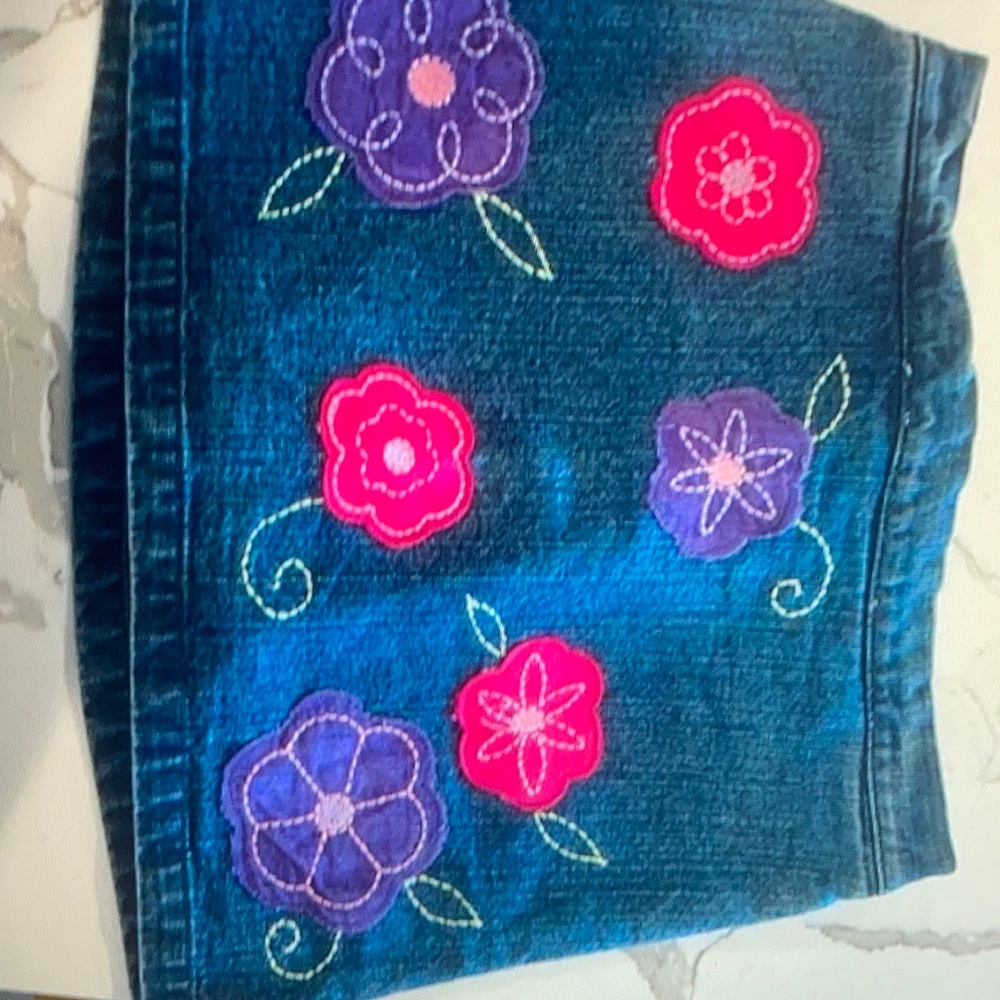 Vintage kids Y2K embroidered denim flower skirt